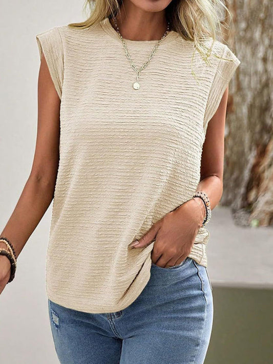 Women's Pleated Round Neck Short Sleeve T-Shirt - Fashion Casual Top