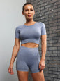 Women's Multi-Color Yoga Sports Short Sleeve & Shorts Set