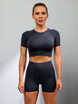 Women's Multi-Color Yoga Sports Short Sleeve & Shorts Set