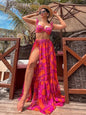 Modern stylish and sexy printed holiday sleeveless three-piece bikini set (top + pants + skirt)
