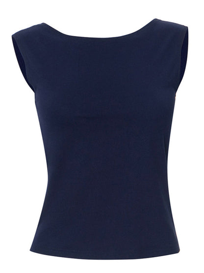 Women's Round Neck Slim Fit Backless Patchwork Top - Stylish Pullover