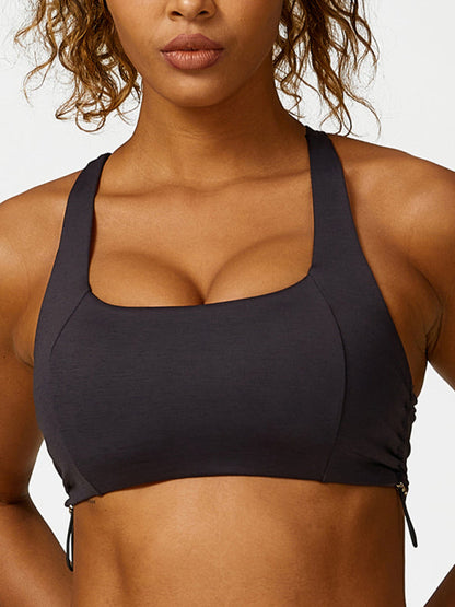 Women's Drawstring Sports Bra - Breathable Nylon Yoga Top