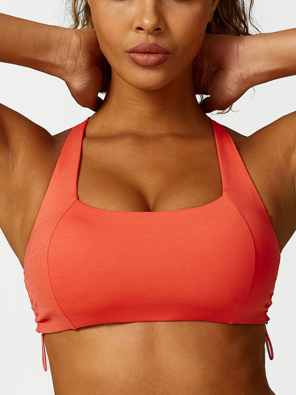 Women's Drawstring Sports Bra - Breathable Nylon Yoga Top