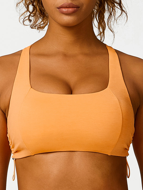 Women's Drawstring Sports Bra - Breathable Nylon Yoga Top