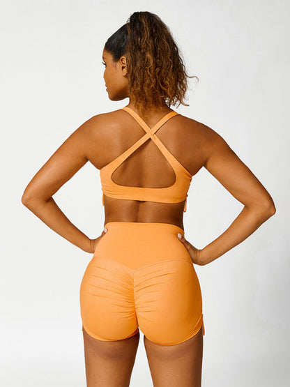 Women's Drawstring Sports Bra - Breathable Nylon Yoga Top