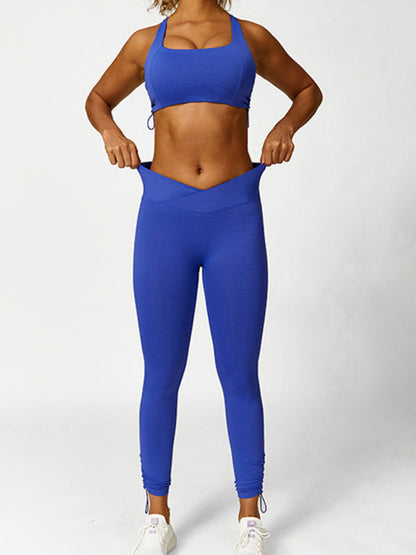 Women's Drawstring Yoga Breathable Solid Color Running Tights