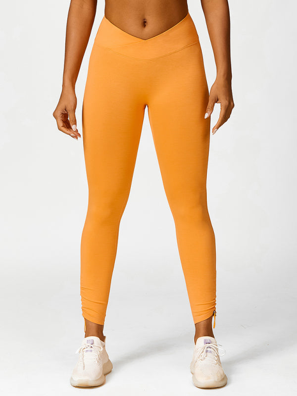 Women's Drawstring Yoga Breathable Solid Color Running Tights