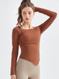 Women's Square Collar Irregular Hem Long Sleeve Quick-Dry Sports Top