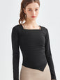 Women's Square Collar Irregular Hem Long Sleeve Quick-Dry Sports Top