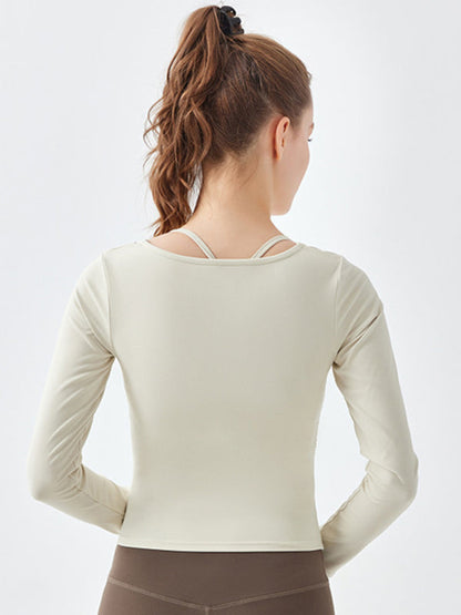 Women's Square Collar Irregular Hem Long Sleeve Quick-Dry Sports Top