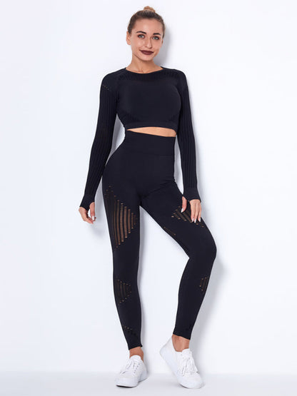 Women's Seamless Yoga Set - Quick-Dry Long Sleeve & Leggings