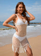 Modern camisole sexy beach cover-up solid color hand hook tassel cover-up