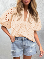 Puff Sleeve Embroidered Shirt - Romantic Style Blouse for Women