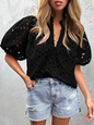 Puff Sleeve Embroidered Shirt - Romantic Style Blouse for Women