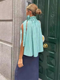 Ruffle Collar Striped Top - Casual Loose Sleeveless Blouse for Women