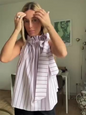 Ruffle Collar Striped Top - Casual Loose Sleeveless Blouse for Women