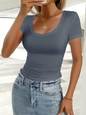 U-Neck Slim Fit Short Sleeve Viscose Women's Crop T-Shirt