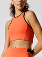 Sports Yoga Top with Built-in Chest Pad | Moisture-Wicking Breathable | White & Orange