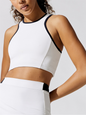 Sports Yoga Top with Built-in Chest Pad | Moisture-Wicking Breathable | White & Orange