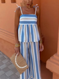 Suspender Trousers Suit Two-Piece | Color Matching Stripe Design | Pink & Blue