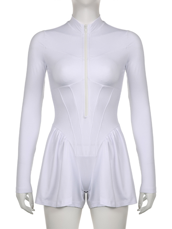 Women's Solid Color Casual Sportswear Zipper Wide-Leg Jumpsuit Shorts