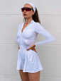 Women's Solid Color Casual Sportswear Zipper Wide-Leg Jumpsuit Shorts