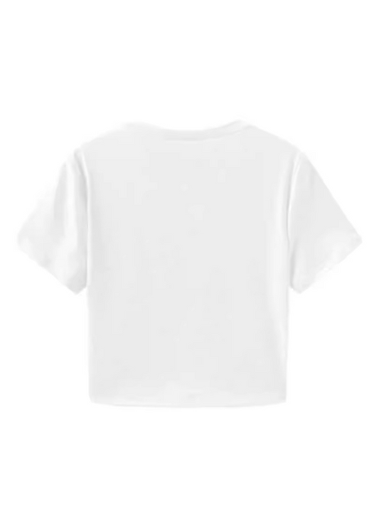 Wine Glass Print Baby Tee - Crop Top Short Sleeve T-Shirt