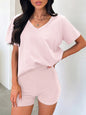 Y2K Sports Set Two-Piece | V-Neck T-Shirt & Hip-Lifting Pants | Pink & Gray