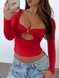 Y2K Long Sleeve Knitted T-Shirt - Fitted Crop Top Style