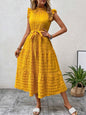 Ruffled Flying Sleeve Lace-Up Textured Dress - Spring Summer Fashion