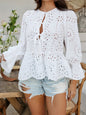 Lace-Up Cardigan with Hollow Details - Loose Vacation Top for Women