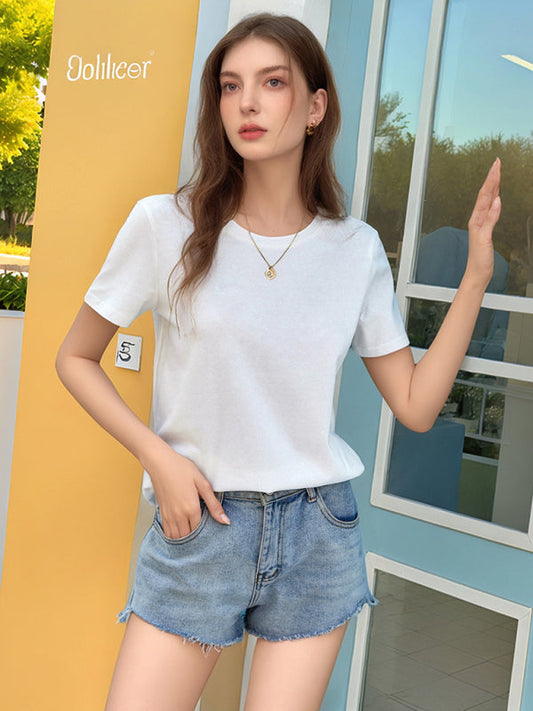 Round Neck Loose Fit Short Sleeve Cotton Women's T-Shirt