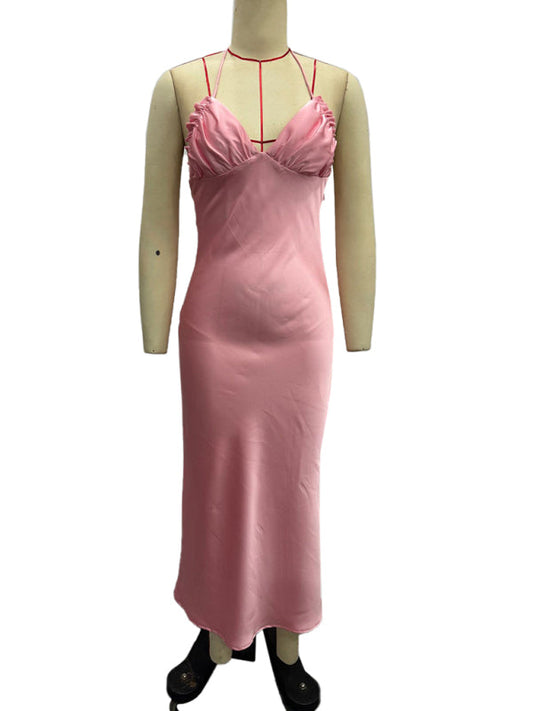 Elegant pink satin midi skirt
