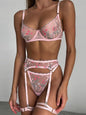 Embroidery and mesh sexy underwear four-piece set