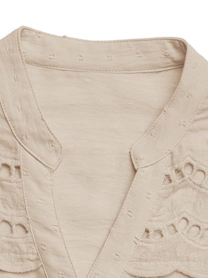 Lace stitching lotus leaf sleeve small stand collar shirt