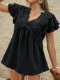 Polka Dot V-Neck Top - Casual Loose Holiday Style Jacquard Blouse