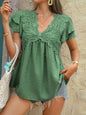 Polka Dot V-Neck Top - Casual Loose Holiday Style Jacquard Blouse