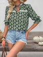 Ruffled Short Sleeve Geometric Print Women's Fashion Shirt