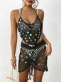 Women's sequin stitching pure hand hook bikini two-piece cover-up