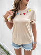 Women's Heart Embroidered Hollow Short Sleeve T-Shirt - Sweet Casual Style