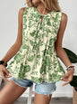 Printed Pleated Lace-Up Sleeveless Shirt