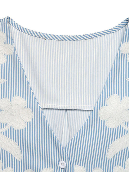 V-Neck Shirt - Short Sleeve Woven Top