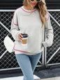 Round Neck Contrast Color Loose Sweatshirt - Knit Polyester