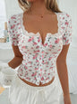 Floral Lace Short Sleeve T-Shirt - Y2K Hot Girl Style