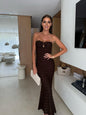 Sexy slim-fit tube top hip-hugging brown dress