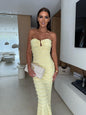 Sexy slim-fit tube top hip-hugging light yellow dress
