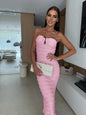 Sexy slim fit tube top hip pink dress