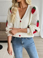 Strawberry Jacquard Knitted Cardigan - Casual Sweater