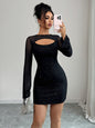 Simple and fashionable shawl long-sleeved mini dress