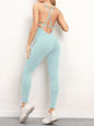 Women's Camo Athletic Jumpsuit - Cross Strap & High Waist Design